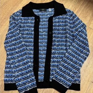 Tahari Blue and Black Knit Cardigan